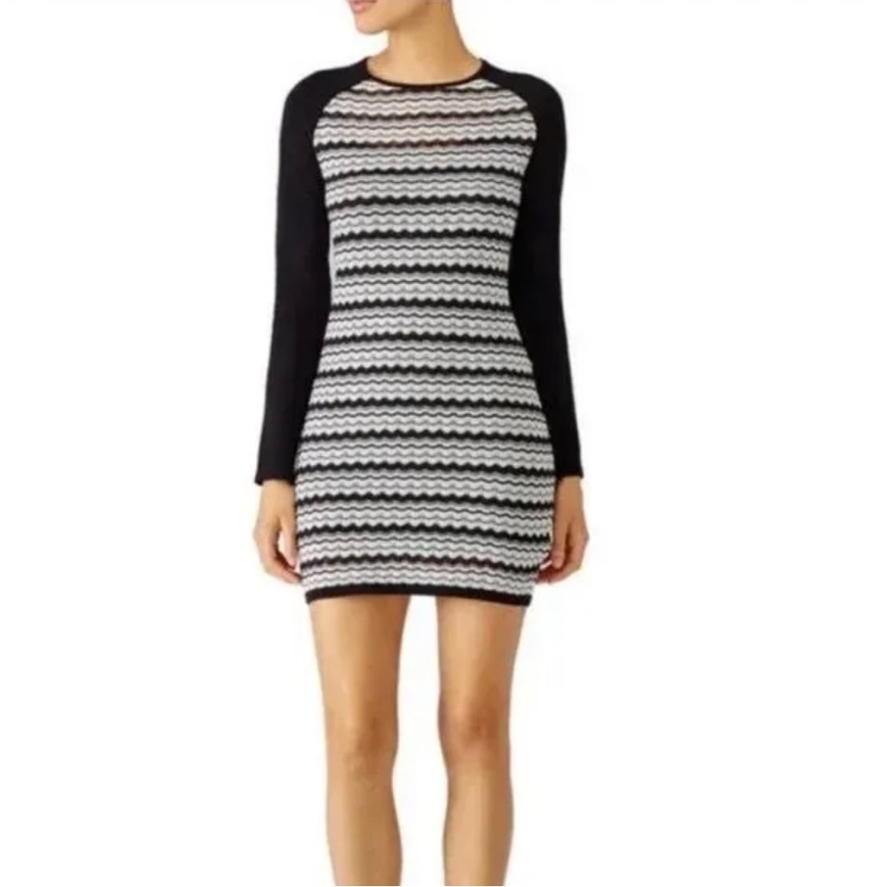 TRINA TURK Long Sleeve Mini Sweater Dress Black White